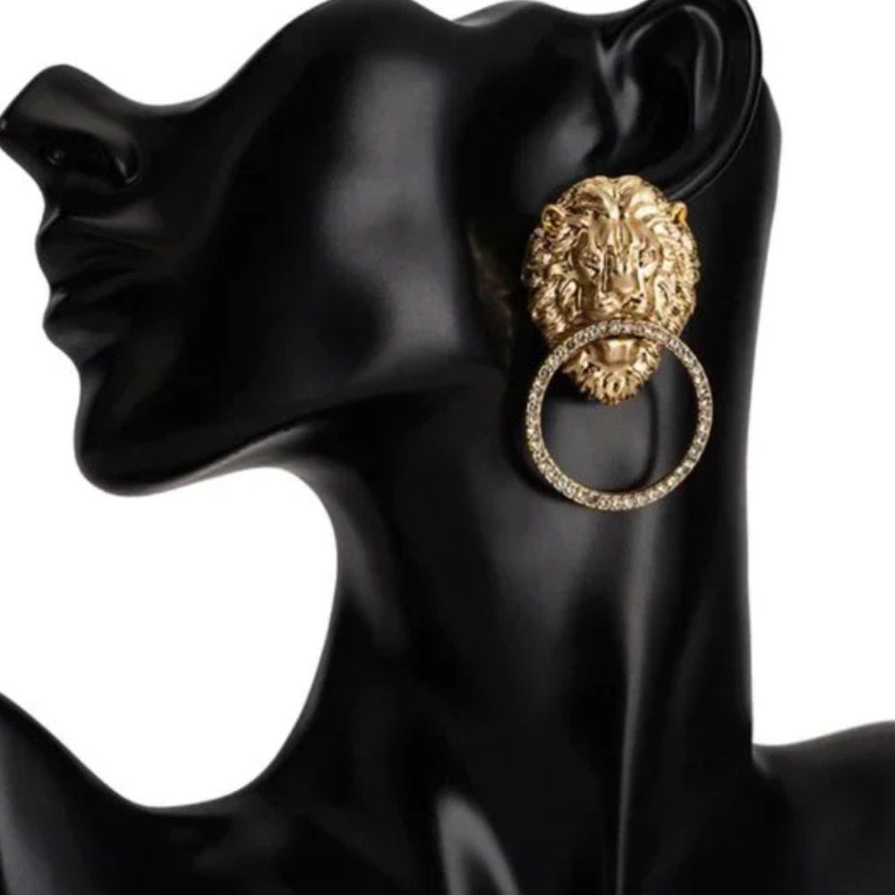 Gold Lion Pattern Mishka Earrings